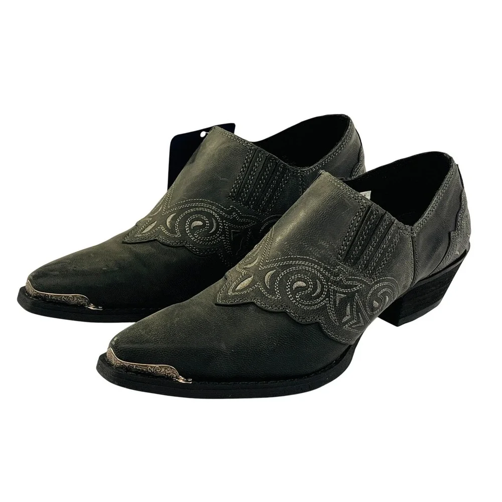 NEW Durango Crush Ankle Boots Womens 8.5 Gray Leather Western Metal Toe Bootie‎